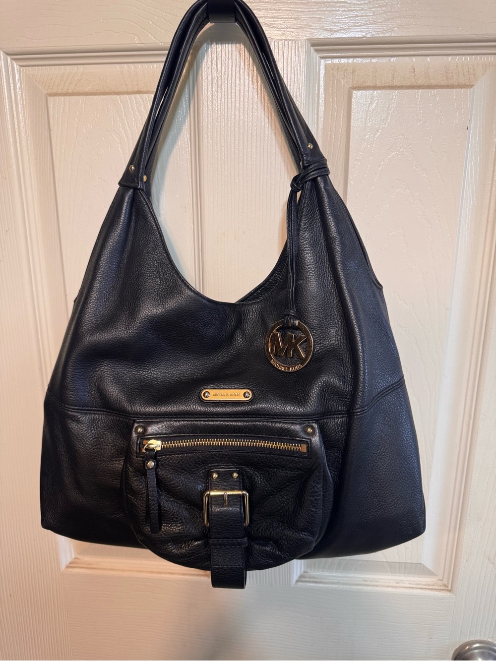 Michael Kors Austin Black Leather Pebbled Hobo with Gold Hardware